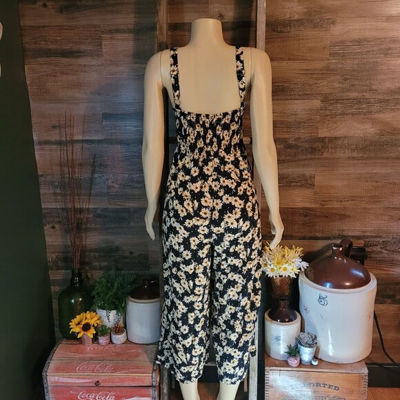 Wild Fable Floral Cropped Jumpsuit L Pockets Boho Cottagecore Country Girl - Picture 4 of 14